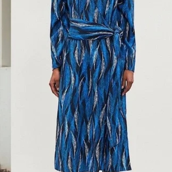 NWT Happy x Nature | Kate Hudson Alpha Wrap Maxi Dress Boho Blue Feather small - Picture 2 of 6
